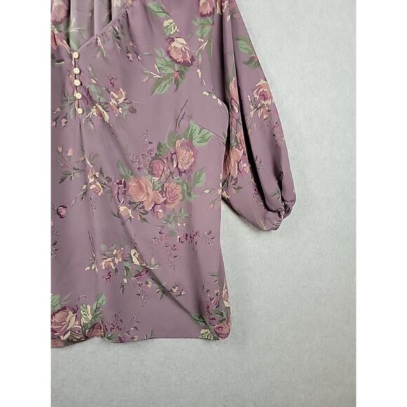 Chaps Purple Floral 3/4 Sleeve V Neck Popover Boho Blouse Women's Plus 2X - Picture 5 of 11